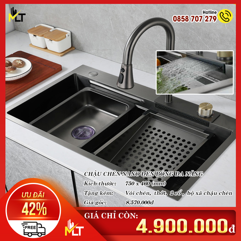 Chậu rửa chén Nano đen đa năng