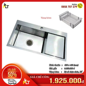 Chậu rửa chén 1 hộc 1 cánh inox 304 (loại vuông)