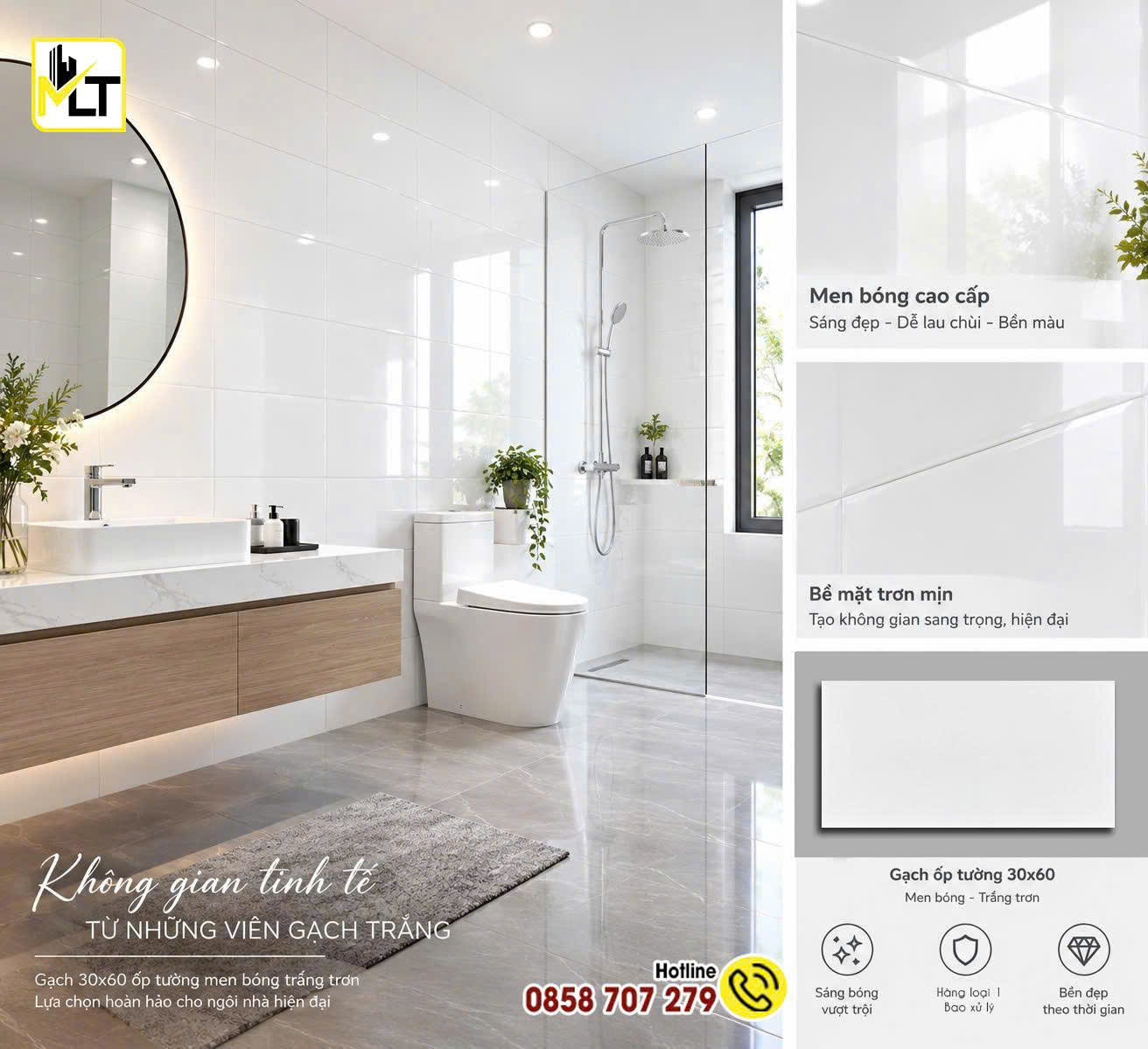 Gạch ốp tường 30×60 trắng trơn Gạch ốp tường 30×60 trắng trơn